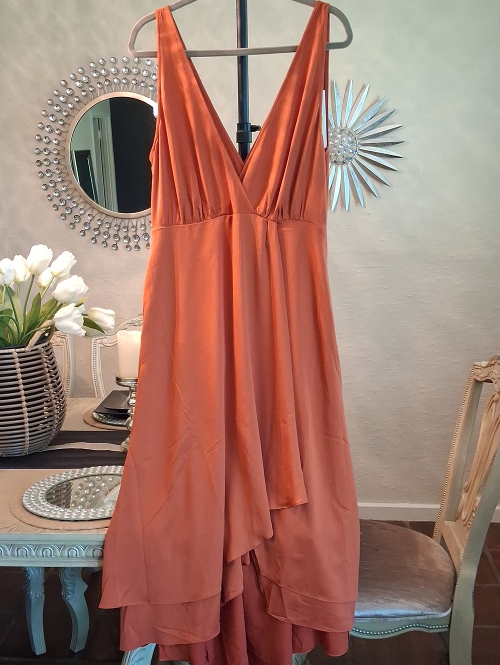 French Connection Sleeveless V-Neck Orange High-Low Dress